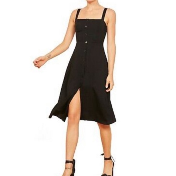 Reformation Dresses & Skirts - REFORMATION Black Persimmon Button-Down Crepe Square-Neck Midi Dress